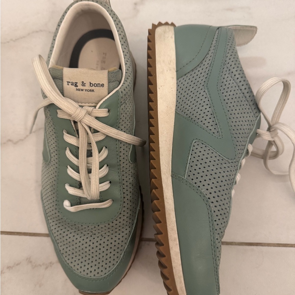 rag & bone Mint-Blue Perforated Leather Sneakers